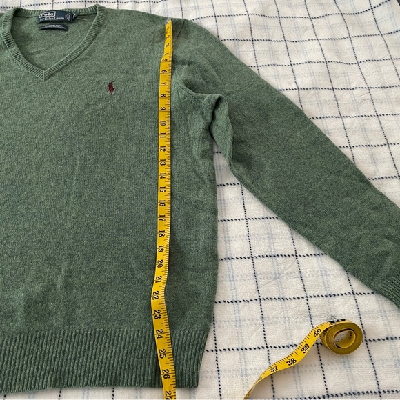 POLO Ralph Lauren Men’s Green Heather Lambswool V Neck Sweater NWT - Picture 5 of 6